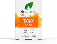 Dr Organic Manuka Honey Soap Bar, Restoring, Dry Skin, Mens, Womens, Natural, Vegetarian, Cruelty-Free, Paraben & SLS-Free, Plastic Free, Recycled & Recyclable, Organic, 100g, Packaging may vary