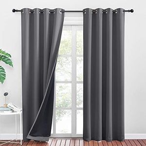 PONY DANCE Thermal Door Curtains - 100% Blackout Curtain Grey Curtains Eyelet Room Darkening Double Layers Window Treatment for Living Room/Bedroom/Dining Room, 2 Panels, 52x84-Inch