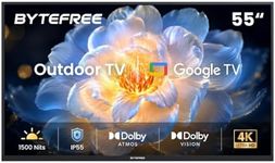 ByteFree 55" Outdoor TV 4K Google TV, 1500 Nits IP55 Waterproof, Dolby Vision & Atmos, Anti-Glare, Google Assistant Chromecast, Suit for Patio Backyard Poolside