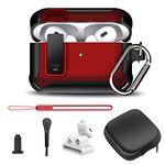 [7in1 Set] for AirPods Pro 2nd Generation Case 2022, with Secure Lock Carbon Fiber Airpod Pro 2 Case for Men Women, Full Body Shockproof Protective Case for AirPods Pro 2nd Generation (2022), Red