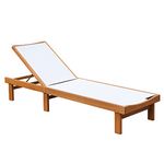 COSTWAY Patio Lounge Chair Chaise, Strong Eucalyptus Wood Frame, 5-Position Adjustable Outdoor Recliner with White Mesh (1)