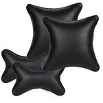 AUTOFIT Leather Cushions Pillow And neck rest combo kit for All Cars (Black) Set of 2 Pieces