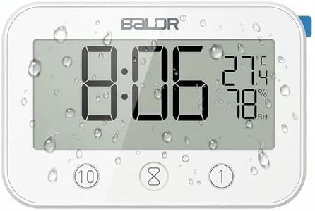 LXSZRPH Digital LCD Waterproof Timer Shower Clock, Waterproof for Water Spray, Bathroom Clock Wall Mount, Two Suction Cup, Displays Time, Temperature, and Indoor Relative Humidity (1, White)