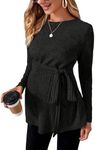 MakeMeChic Women's Maternity Shirts Casual Long Sleeve Tie Front Ribbed Knit Pregnancy Tee Top A-Black M