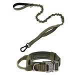 Plutus Pet Tactical Dog Collar, Soft Padded, Adjustable With Heavy Duty Metal Buckle, Military Dog Collar With Control Handle For Medium Large and Extra Large Dogs (M, Ranger Green Set)