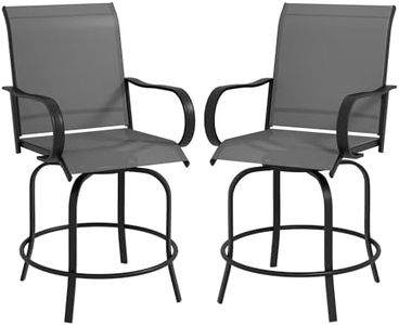 Outsunny Outdoor Bar Stools with Armrests, Set of 2 360° Swivel Bar Height Patio Chairs with High-Density Mesh Fabric, Steel Frame Dining Chairs for Balcony, Poolside, Backyard, Gray