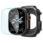 Spigen Rugged Armor Case with Tempered Glass Screen Protector Compatible with Apple Watch Ultra 3/2/1 49mm - Matte Black