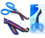 Heavy Duty Fluoride Coated Nurse Doctor Medical Paramedic Trauma Shears Scissors 7.25" (A2ZSCILAB) (Sky Blue Multi Color Blade)