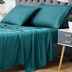 CAROMIO Bamboo Sheets Queen Size, 100% Bamboo Bed Sheets Deep Pocket Cooling, Cool Sheets for Hot Sleeper, 4 PCS Luxury Sheet Set for Queen Size Bed, Super Soft Breathable Comfortable(Teal, Queen)