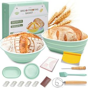 Silicone Banneton Bread Proofing Basket, Sourdough Bread Baking Supplies with Silicone Baking Mat, 9 inch Round & 10 inch Oval Foldable Bread Basket Starter Kit, Perfect for Professional and Home