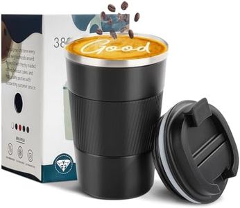 YINBAOGE Insulated Travel Coffee Mug Spill Proof Leak Proof Pobtable To Go Camping Stainless Steel Coffee Tumbler Reusable Coffee Cups with Lids Thermos for Hot and Cold Drink (Black, 14 OZ)