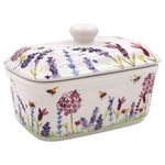 Lesser & Pavey Lavender & Bees Butter Dish with Lid for Kitchen & Home | Fine China Adorable Butter Dish | British Designed Butter Dishes for All Sizes of Butter - Jennifer Rose Gallery