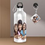 K1Gifts Aluminium Your Photo Personalised Printed Sports Sipper/Water Bottle with Photo and Name Customised (White, 600ML) With Wooden Keychain (Pack of 1)