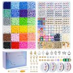 Bracelet Making Kit 7300Pcs Clay Beads for Friendship Bracelet Kit 24 Colors Beads for Bracelets with Letter Beads DIY Jewelry Making Girls Crafts Gifts Ages 6-12