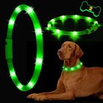 HIGO 2-Pack Light Up Dog Collar - Silicone LED Dog Collar Rechargeable Glow in The Dark, afety LED Dog Necklace Lights for Night Walking (Green)