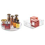 iDesign Rack, Small Plastic Cupboard Storage Condiments,Rotating Spice Jars Holder, Clear, 23 cm & 63698 Stackable Storage Box with Handles, Large BPA-free Plastic Fridge Box, Freezer or Pantry