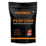 NAKPRO Perform Whey Protein Concentrate 1kg Strawberry | 24g Protein, 5.3g BCAA | Trustified Certified 100% Authentic Supplement Powder & No Adulteration | Fast Absorbing Whey Protein Powder