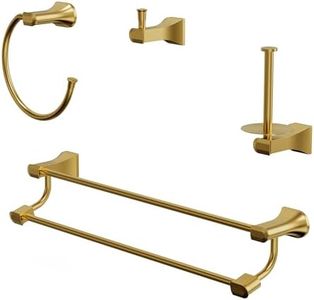 GRANDJOY 4-Piece Brushed Gold Bathroom Hardware Set, 304 Stainless Steel Rustproof Wall Mounted, 24 Inch Double Towel Rack, Towel Ring, Robe Hook, Toilet Paper Holder