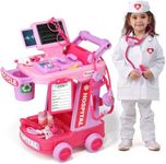 Liberry Doctor Kit for Toddlers Aged 2 3 4 5, Pretend Doctor Play Set for Kids with Cart, Costume and Stethoscope, Role Play Medical Toys for Girls Boys(Pink)
