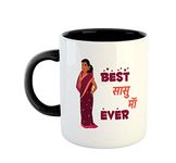 ASHVAH Best Sasu Maa Ever Ceramic Coffee Mug Best Gift for Mother in Law Womens Day Birthday - Black