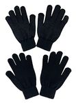 Thingimijigs 2 Pairs Adults Black Thermal Stretch Gloves with Grippers - One Size Fits All