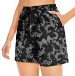 BETTE BOUTIK Women's Running Shorts Elastic High Waisted Shorts Pocket Athletic Sweat Short Pants Tie-dye Black Large