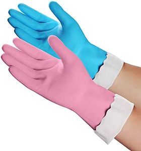 HSL Household Cleaning Gloves - 2 Pairs Reusable Kitchen Dishwashing Gloves with Latex Free, Cotton lining, Waterproof, Non-Slip, Ideal for Dishes, Household Chores, and Gardening (Medium)