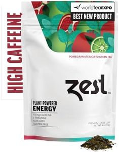 Zest Energy Green Tea - Pomegranate Mojito Loose Leaf Blend - High Caffeine Peppermint - Caffeinated Coffee Substitute - Natural, Non-GMO & Keto Friendly - Hot or Iced - 50 Servings - 135mg Caf