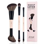 Jessup Travel Makeup Brushes Set 3pcs Double Sided Contour Brush Dual Ended Eyeshadow Brush Shader Eyeliner Brush, Multi-functional Brush Set Make up Peach Dust T507