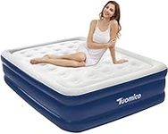 Tuomico Double Size Air Bed,Queen Size Air Mattress Blow-up Bed with Built-in Electric pump for fast Inflation, Portable Upgraded Flocking Airbeds for Compatible Sleeping 203 * 152 * 48 CM