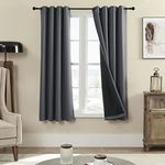 Rutterllow 100% Blackout 340 GSM Curtain 2 Panels, Heat and Full Light Blocking Drapes with Grommets for Bedroom,Dark Grey Thermal Insulated Window Treatment Drapes for Living Room(Gray,52x63inch)