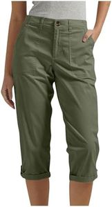 Cargo Capris with Pockets for Women Summer Elastic Waist Straight Leg Capri Pants Lightweight Comfy Outdoor Pants