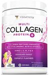 Multi Collagen Peptides Plus Hyaluronic Acid and Vitamin C, Hydrolyzed Collagen Protein, Types I, II, III, V and X Collagen, Pink Lemonade Flavor, 30 Servings