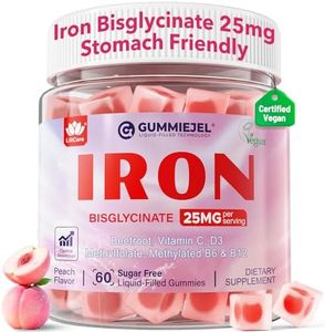 Iron Gummies for Women 25mg (Made in USA) Plus Vitamin C, Beet Root, Vitamin B12, Folate for Iron Deficiency, Anemia, Energy Boost, Sugar Free Iron Supplement, Non-Constipating, No After Taste, 60 Cts