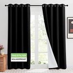 KGORGE 4-in-1 Soundproof Anti Dust 100% Blackout Curtains with Melt-Blown Layer Noise Reducing Thermal Insulating Window Drapes for Bedroom Nursery, W 52 x L 84, Black, 2 Panels