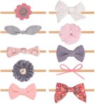 Weyeena Baby Girls Nylon Elastic Headband Soft Flower Hair Band for Toddler Infant Newborn Set of 10……