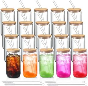 NETANY 20 Pack Glass Cups with Lids and Straws 16 oz, Personalized Customizable Glasses for Gift, Business, Drinking glasses set, Iced Coffee Cup, Cute Aesthetics Tumbler for Tea, Homemade Drinks