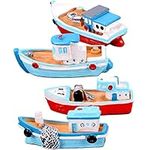 STOBOK Home Decor Miniature Boat Mini Fishing Boat Model Mediterranean Decor Resin Desktop Boat Ornament Ocean Beach Micro Landscape Decoration, Random Styles 4pcs Home Accessories