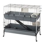 Ferplast Two-storey Rabbit Cage Small Animal Cage Guinea Pig Cage RABBIT 120 DOUBLE, Opening Front Side, Stand and Accessories Included, 118 x 58 x 117 cm.