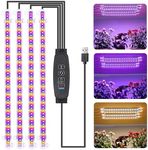 LED Grow Light Strips, Grow Lights for Indoor Plants, Full Spectrum Plant Light with 3/9/12H Timer, 10 Dimmable Levels for Seedling Succulent, Red&Blue&3000K 4 Head