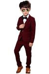 Boys Plaid Suit Formal Outfits Slim Fit, Blazer Vest Pants Bow Tie Kids Tuxedo, Wine