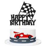 Xsstarmi 1 Pack Race Car Happy Birthday Cake Topper Glitter Traffic Light Trophy Flag Wheel Racing Car Cake Pick for Let's Go Racing Theme Baby Shower Boys Girls Birthday Party Cake Decorations