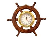 Hampton Nautical Deluxe Class Wood and Brass Ship Wheel Clock 12" - - Nautical Home Decorating