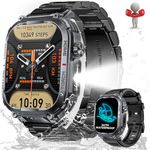 Military Smart Watch for Men 3ATM Waterproof with LED Flashlight 2.02" HD Big Screen Tactical Smartwatch with Compass Fitness Tracker with Heart Rate Sleep Monitor for iPhone Android (Black Steel)