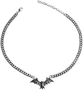 KURTCB Bat Necklace Gothic Punk Cool Heavy Chain Choker Cyber Animal Wing Pendant Necklace for Women Halloween Jewelry