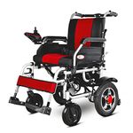 Vissco Zip Lite Electric Wheelchair with Compact wheel, Foldable, Branded EXIDE Battery (single) with 6 Months Warranty, 10-12Km Per Charge, Durable, Long Lasting, comfortable thick cushion, Weight Bearing Capacity 100kg - Color (Red/Black)