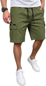 JEMLDL Men Cargo Shorts Stretch Elastic Waistband Summer Work Casual Shorts for Men with 5 Pockets Army Green M