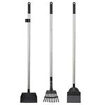 Yangbaga Metal Pet Poop Tray and Rake, 2 Rakes with Adjustable Length, 33.8’’ Long Handle Dog Waste Pooper Scooper