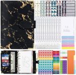 AFYHH A6 Budget-Binder Planner Cash-Envelopes - Budgeplaner Notebook Ring Binder Cash Stuff Wallet Money Saving Binder Organizer Zipper Pockets Budget Sheets Calendar (Black)