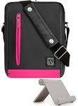 VanGoddy Adler Pink Trim Anti Theft Shoulder Bag Case for Dell Venue Tablet's 7" - 10inch + Tablet Stand